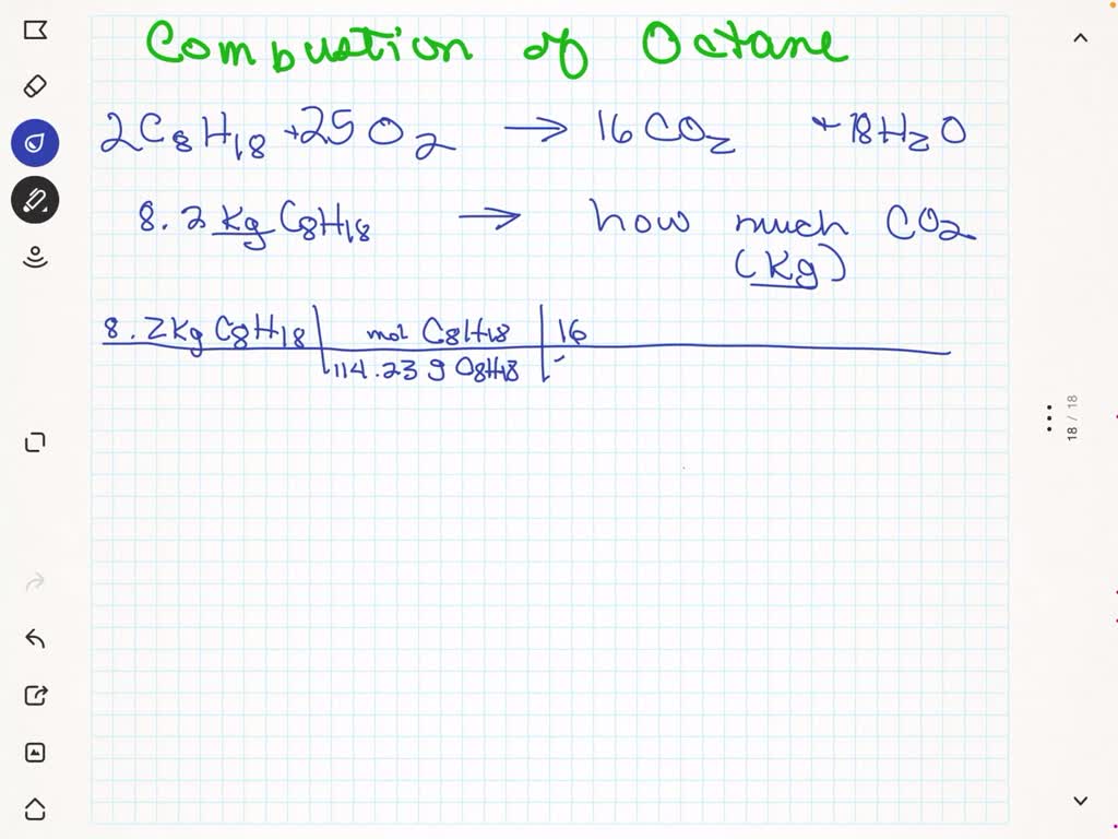 SOLVED How much CO2 is produced by burning 8.2 kg of gasoline (C8H18)?