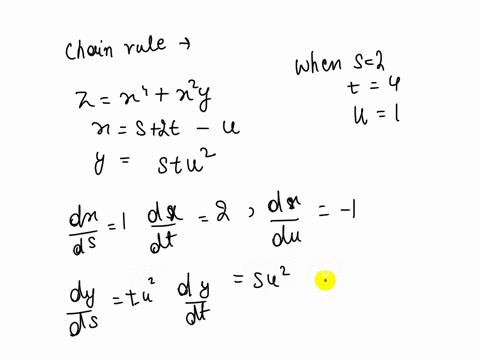 use-the-chain-rule-to-find-the-indicated-partial-derivatives-2-x4-x2y-x-s-2t-u-y-stu2-_-dz-dz-dz-when-s-2t-4u-1-ds-dt-du-dz-ds-d2-dt-x-x-dz-du-67173