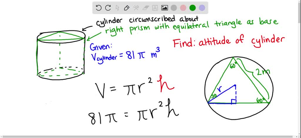 A circular cylinder with a volume of 81 mÂ³ is circumscribed about a ...