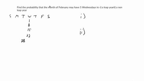 find-the-probability-that-the-month-of-february-may-have-5-wednesdays-in-i-a-leap-yearii-a-non-leap-year-75942