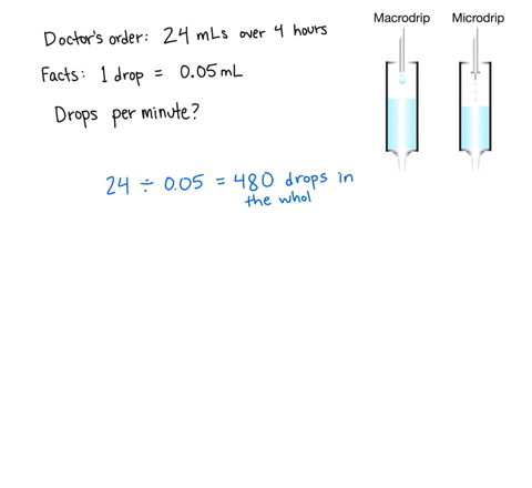 assume-that-you-are-attending-a-patient-receiving-intravenous-medication-the-doctor-orders-24-mls-of-medication-y-to-run-over-4-hours-if-one-drop-of-iv-releases-005-ml-of-medication-how-many-59918