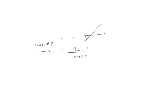 a-proton-enters-uniform-magnetic-field-directed-into-the-page-with-of-strength-05-t-and-width-50-cme-the-particle-enters-with-velocity-of-45-106-mls-perpendicular-to-the-field-as-show-in-the-83171