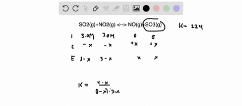 sulfur-dioxide-and-nitrogen-dioxide-react-as-shown-below-k224-so2gno2g-nogso3g-the-reaction-is-started-with-600-moles-of-each-sulfur-dioxide-and-nitrogen-dioxide-in-20l-what-is-the-concentra-77943