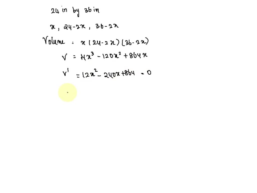 A opentop box is to be made from a 24 in by 36 in piece of cardboard