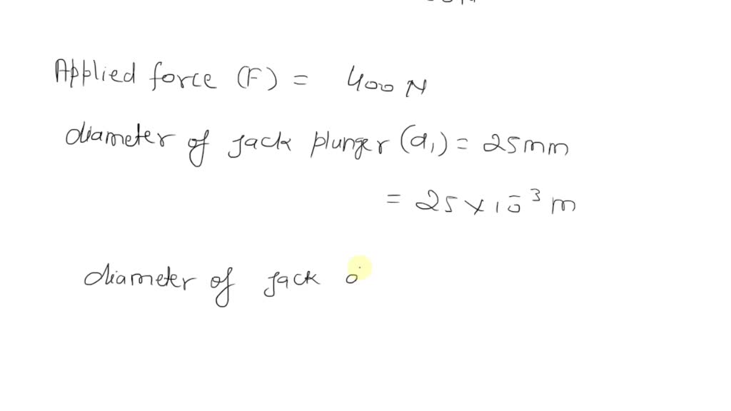 SOLVED: A hydraulic jack is used to raise a 10 kN car. A force of 400 N ...