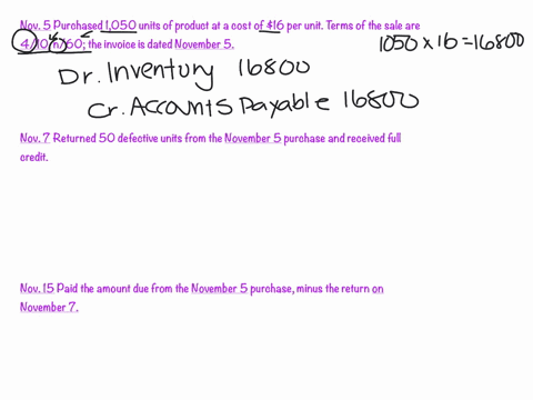 prepare-journal-entries-to-record-each-of-the-following-transactions-of-a-merchandising-company-the-company-uses-a-perpetual-inventory-system-and-the-gross-method-nov-5-purchased-1050-units-22137