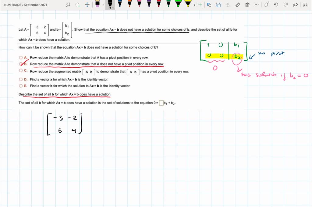 SOLVED: Let A = And B = Show That The Equation Ax = Does Not Have ...