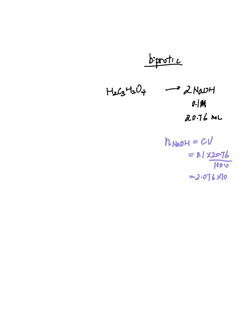 SOLVED A solution of malonic acid, H2C3H2O4 , was standardized by