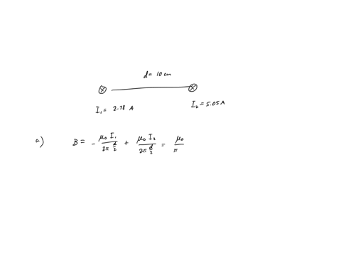 as-shown-in-the-figure-below-two-long-parallel-wires1-and-2-carry-currents-of-i-278-a-and-i2-505-a-in-the-direction-indicated-a-determine-the-magnitude-and-direction-of-the-magnetic-field-at-25174