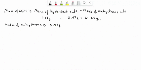 a116-g-of-hydrated-sodium-sulfate-salt-na2so4xh2o-was-heated-in-a-crucible-for-about-15-minutes-to-get-051g-of-the-anhydrous-salt-mm-of-na2so4-14206-gmol-calculate-1-the-number-of-water-mole-69364