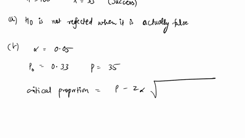 to-test-ho-p-035-versus-hq-p-035-simple-random-sample-of-n-100-individuals-is-obtained-and-x-33-successes-are-observed-what-does-mean-t0-make-type-il-error-for-this-test-b-if-the-researcher-84195