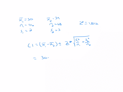 1-two-samples-are-taken-with-the-following-sample-means-sizes-and-standard-deviations-1-30-2-39-n1-46-n2-68-81-2-82-3-find-a-93-confidence-interval-round-answers-to-the-nearest-hundredth-2-t-71673