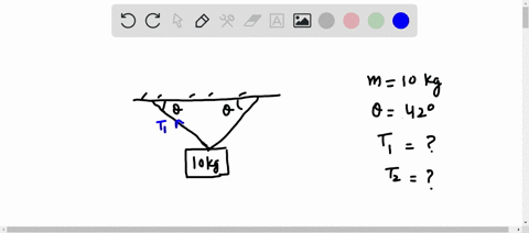 a-10-kg-box-is-hung-by-two-wires-that-each-make-an-angle-of-424-with-the-ceiling-find-the-tension-in-each-wire-to-achieve-static-equilibrium-1a-10-kg-box-is-hung-by-two-wires-that-each-make-63247