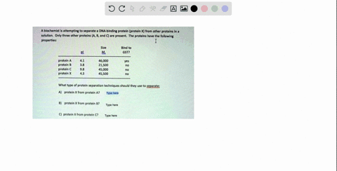 a-biochemist-is-attempting-to-separate-dna-binding-protein-protein-x-from-other-proteins-in-a-solution_-only-three-other-proteins-a-b-and-c-are-present-the-proteins-have-the-following-proper-85246