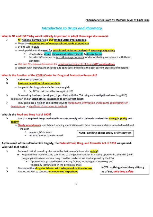 Note Cover for Pharmaceutics final exam masterpiece