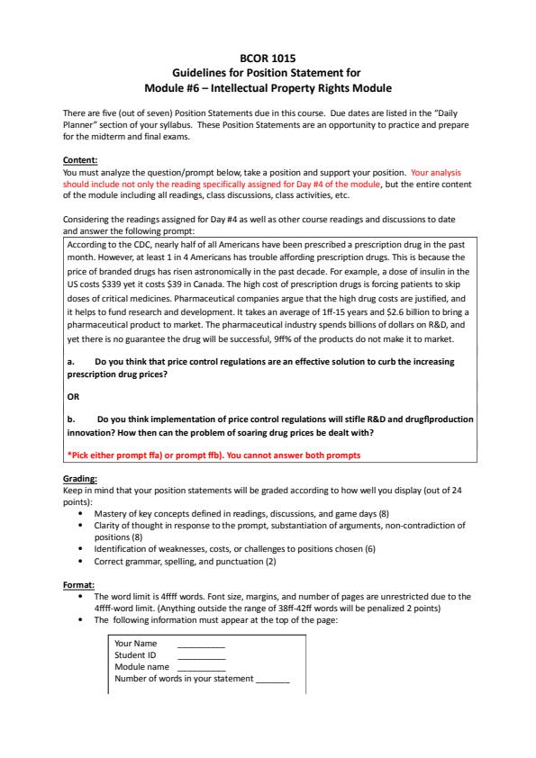 Note Cover for Module 6 Position Paper