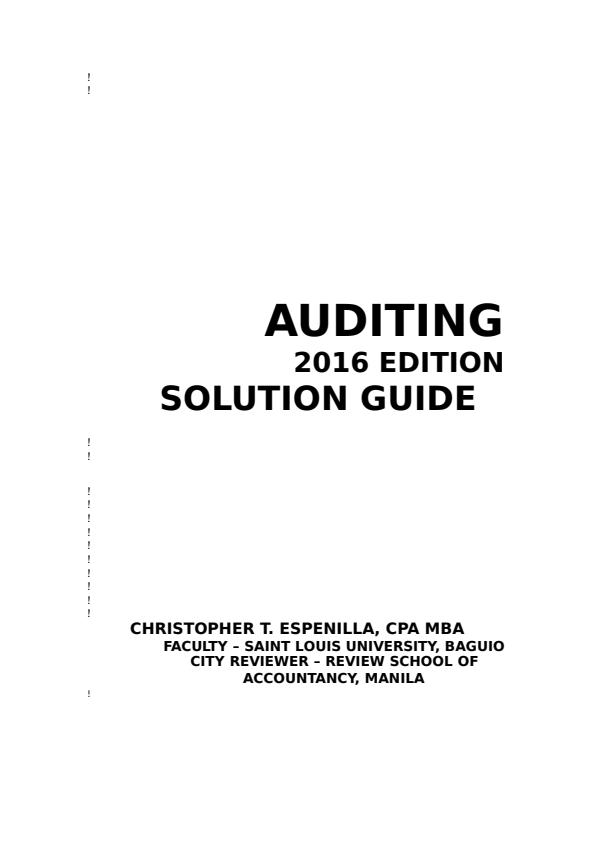 Solution manual of the book Auditing and Assurance: Concepts and ...