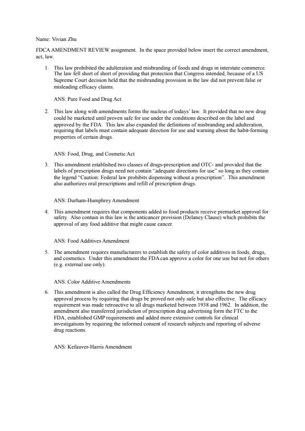 Note Cover for Pharmacy Law -- FDCA Amendments List Review