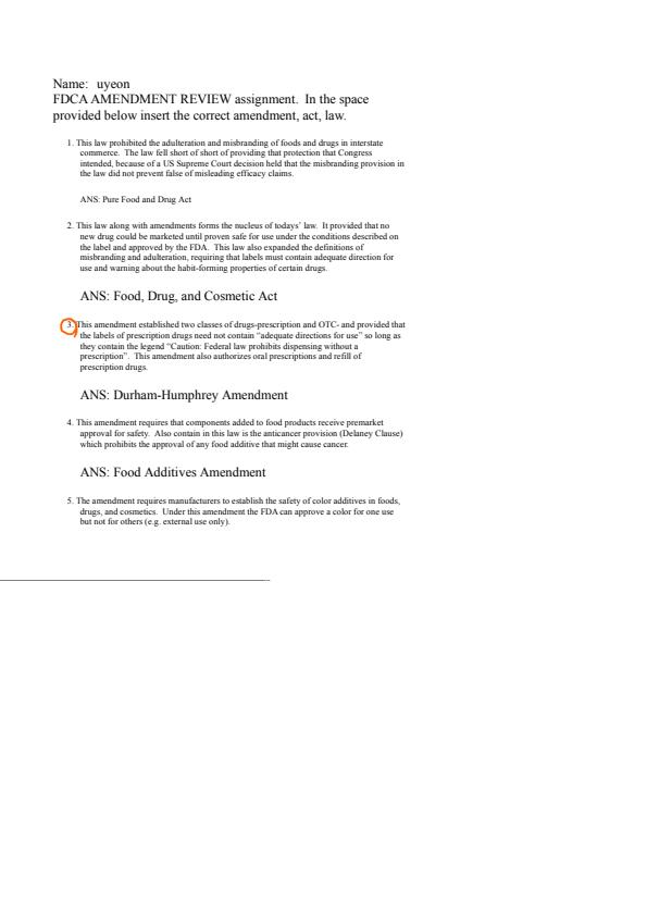 Note Cover for FDCA Amendment LIST Review