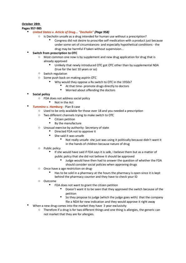 Note Cover for Food and Drug Law Pharmaceutical regulations
