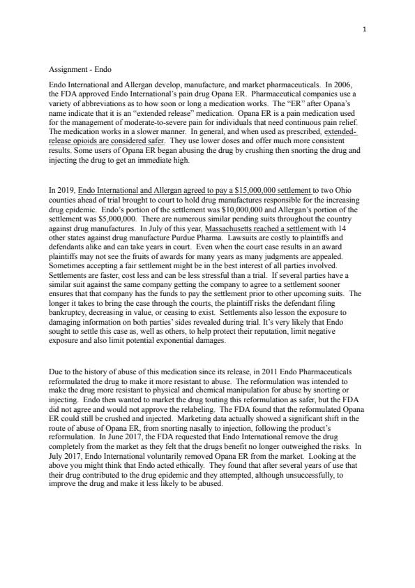Note Cover for Assignment Endo - Case Study - Study Endo