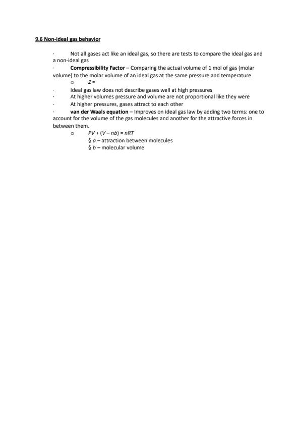 9.6 Non-Ideal Gas Behavior