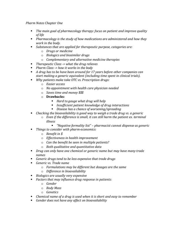 Note Cover for Chapter 1 Notes - Pharmacology for Nurses: a Pathophysiologic Approach