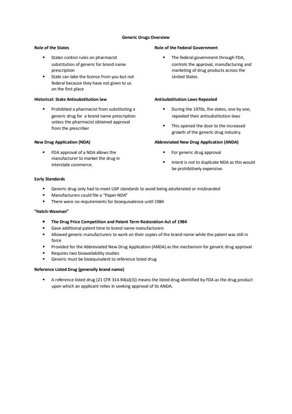 Note Cover for Generic Drugs Overview