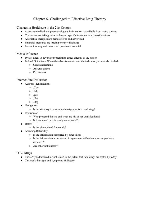 Note Cover for Chapter 6- Challenged to Effective Drug Therapy