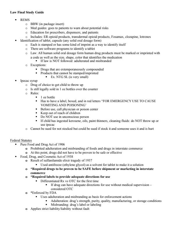 Note Cover for Law Final Study Guide