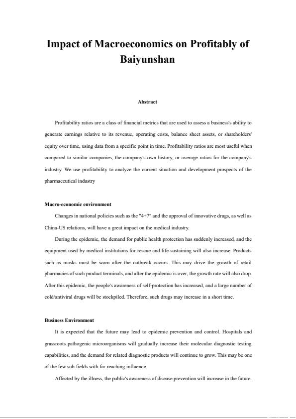 Note Cover for Impact of Macroeconomics on Profitably of Baiyunshan