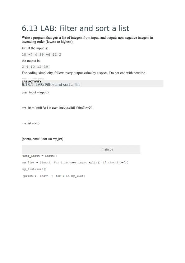 6.13 LAB: Filter And Sort A List Write A Program That Gets A List Of ...