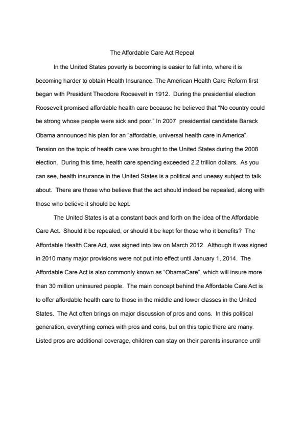 Note Cover for The Affordable Care Act Repeal