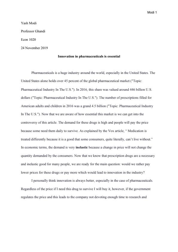 Note Cover for Econ 1020 paper - Grade: A