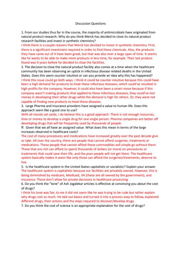 Note Cover for Discussion Questions - Prof: Dr. Smith