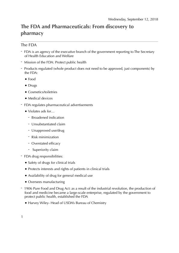 Note Cover for The FDA and Pharmaceuticals