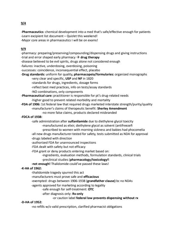 Note Cover for Pharm EXAM 1 Class Notes