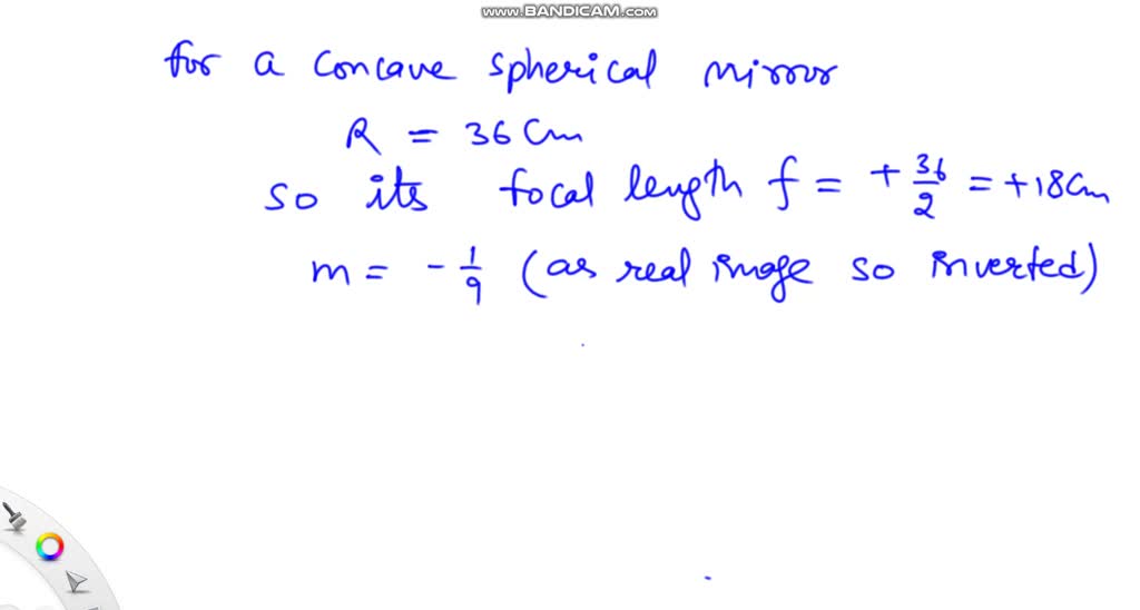 How far should an object be from a concave spherical mirror of radius $36 \mathrm{~cm}$ to form a real image one-ninth its size?