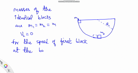 two-identical-masses-are-released-from-rest-in-a-smooth-hemispherical-bowl-of-radius-r-from-the-po-4