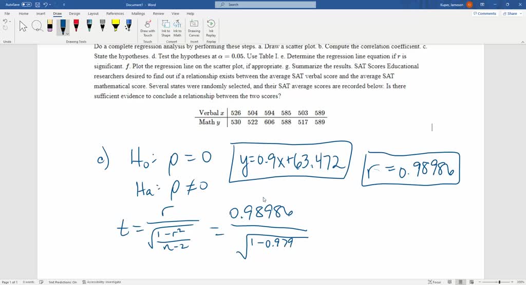 SOLVED:A scatterplot with regression line is shown in Figure 9.7 for a ...