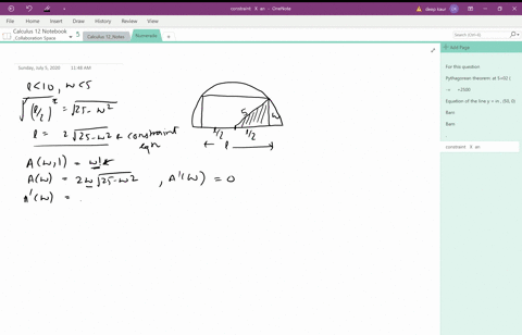 a-rectangle-is-constructed-with-its-base-on-the-diameter-of-a-semicircle-with-radius-5-and-its-two-o