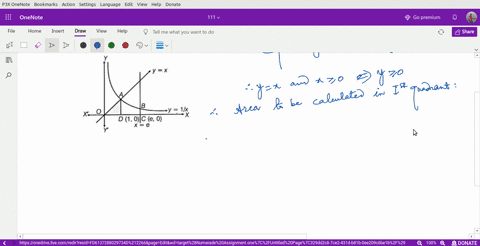 the-area-of-the-region-enclosed-by-the-curves-yx-xe-yfrac1x-and-the-positive-x-axis-is-a-1-sq-unit-b