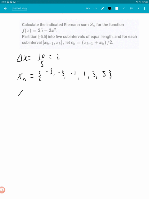 calculate-the-indicated-riemann-sum-s_n-for-the-function-fx25-3-x2-partition-55-into-five-subinterva