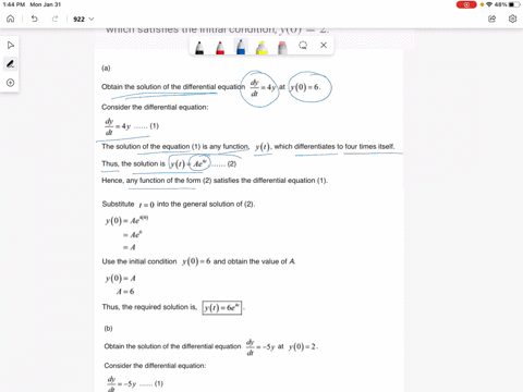 a-find-the-solution-of-the-differential-equation-fracmathrmd-ymathrmd-t4-y-which-satisfies-the-initi