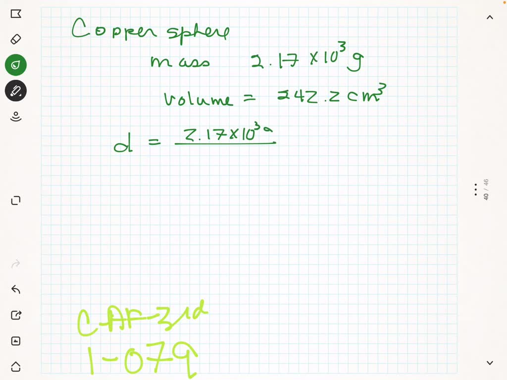 SOLVEDA copper sphere has a mass of 2.17 ×10^3 g, and its volume is