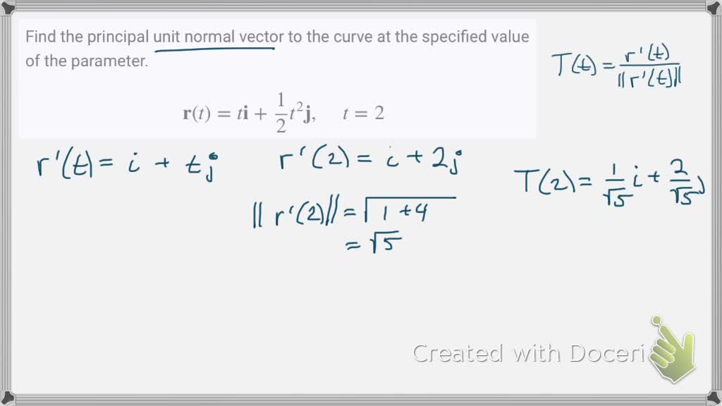 SOLVED Find The Principal Unit Normal Vector To The Curve At The solved find the principal unit normal vector to the curve at the