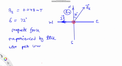 a-straight-wire-is-aligned-east-west-in-a-region-where-earths-magnetic-field-has-magnitude-0048-math