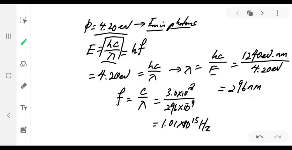 SOLVEDMolybdenum has a work function of 4.20 mathrm{eV}. (a) Find the cutoff wavelength and