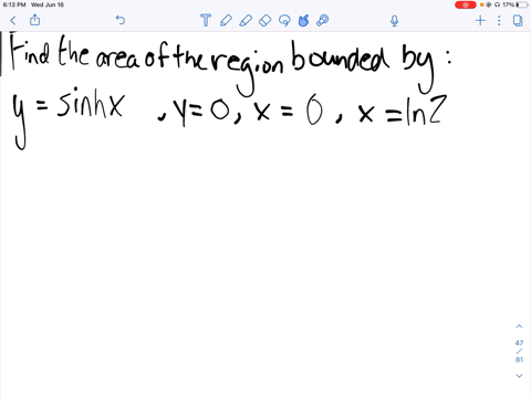 find-the-area-of-the-region-bounded-by-ysinh-x-y0-and-xln-2