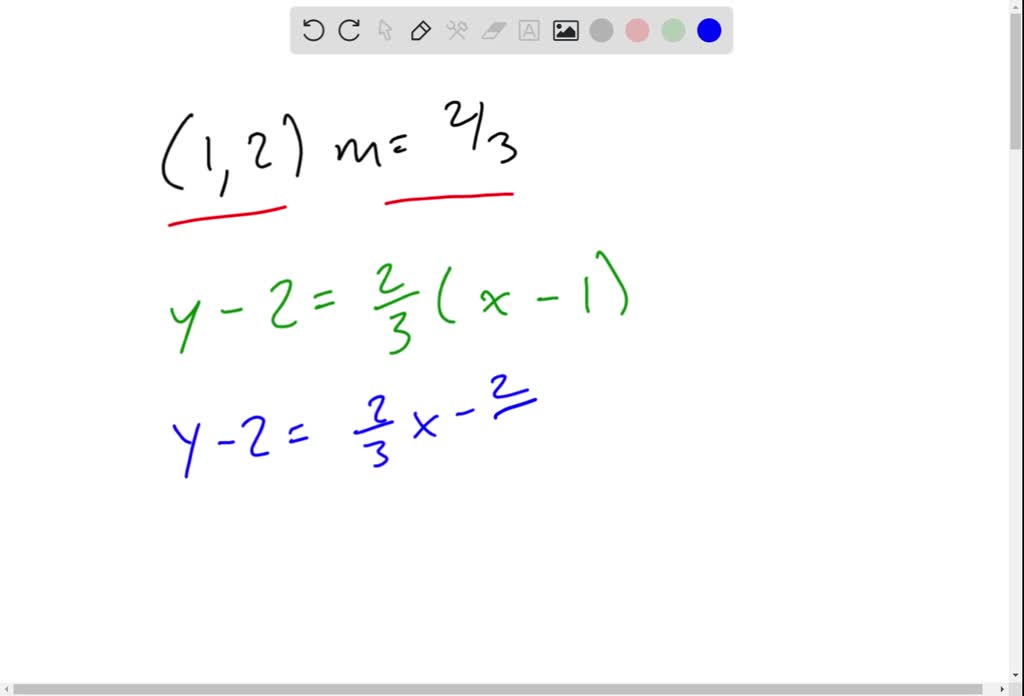 SOLVED:Find an equation of the line through (1,2) with the indicated ...
